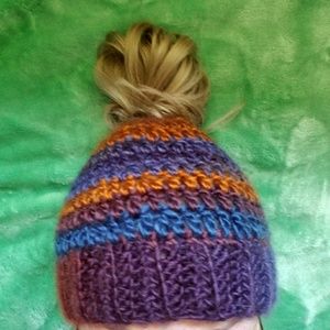 Handmade Knitted Messy Bun Hat